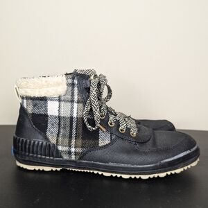 Keds Women's Scout III Rain Boot Water Resistant Insulated Black White Plaid 8